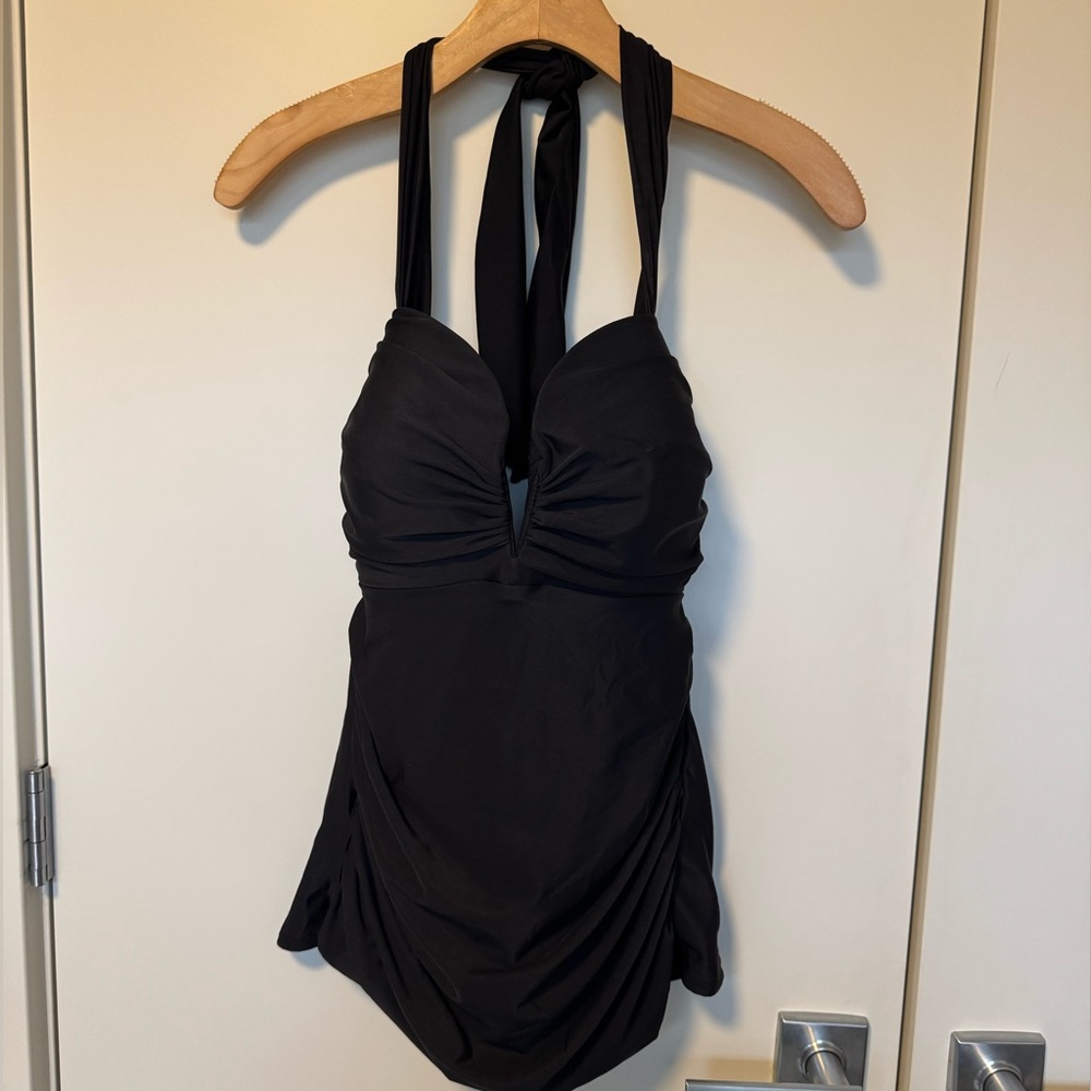 MiracleSuit / MagicSuit Black Tankini Swim Top Halter Tie with Underwire DD Bra